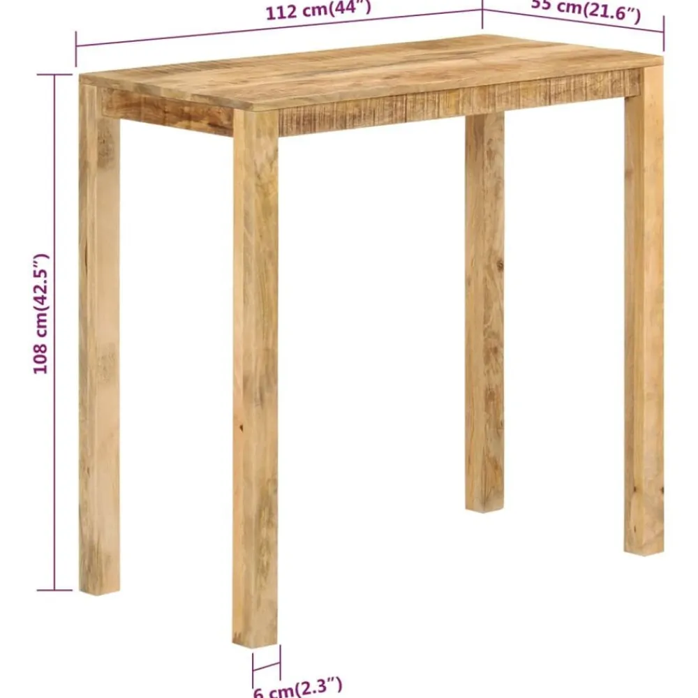 vidaXL Mesas-Mesa alta de bar madera maciza de mango 112x55x108 cm