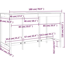 vidaXL Mesas-Mesa alta de bar madera maciza de pino 180x80x110 cm