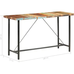 vidaXL Mesa alta de cocina de madera maciza reciclada 180x70x107 cm Marr&oacute;n