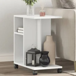 vidaXL Mesa auxiliar con ruedas madera ingeniería 50x30x55 cm Blanco New