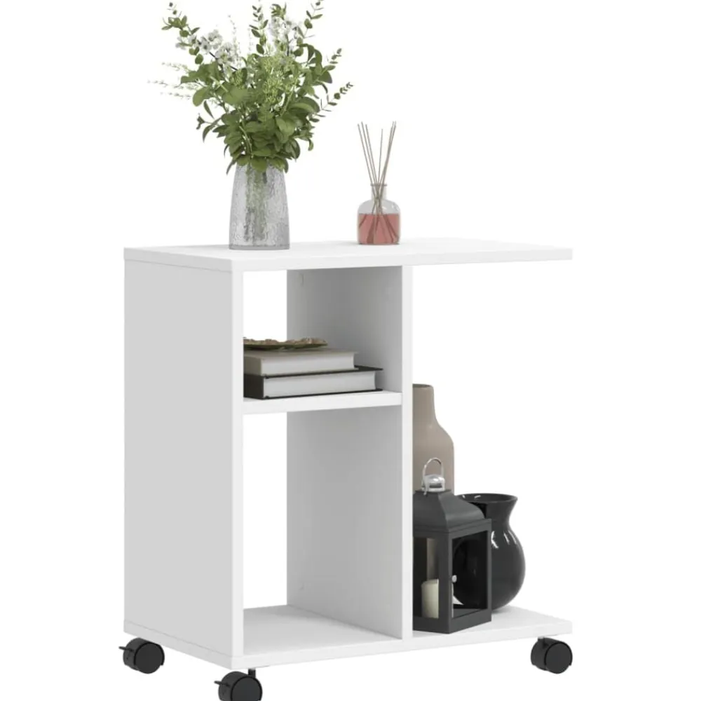 vidaXL Mesa auxiliar con ruedas madera ingeniería 50x30x55 cm Blanco New