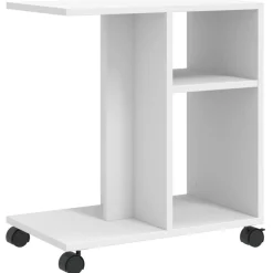 vidaXL Mesa auxiliar con ruedas madera ingeniería 50x30x55 cm Blanco New