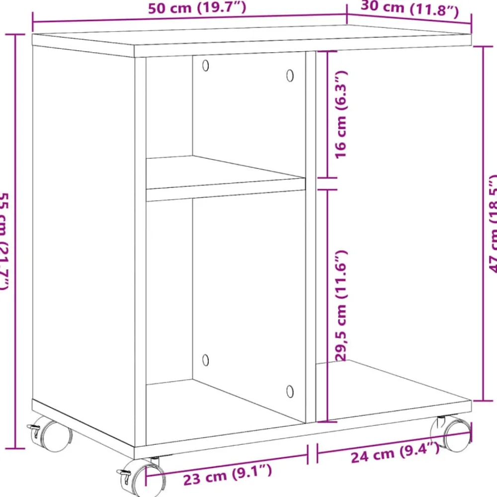 vidaXL Mesa auxiliar con ruedas madera ingeniería 50x30x55 cm Blanco New