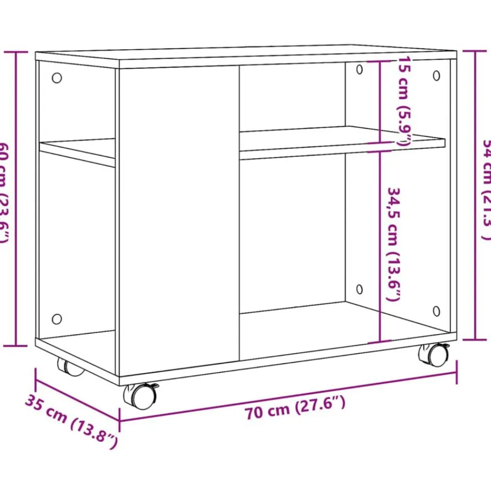 vidaXL Mesas-Mesa auxiliar con ruedas madera ingeniería 70x35x60 cm
