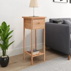 vidaXL Mesa auxiliar con cajón madera maciza nogal 25x25x60 cm Hot