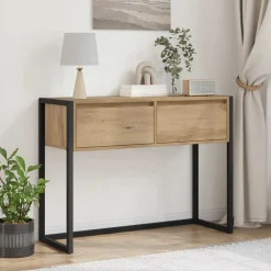 vidaXL Mesas-Mesa Auxiliar con cajón Roble Artesanal 100 x 36 x 75 cm
