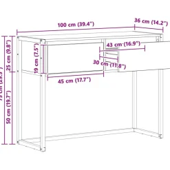 vidaXL Mesas-Mesa Auxiliar con cajón Roble Artesanal 100 x 36 x 75 cm