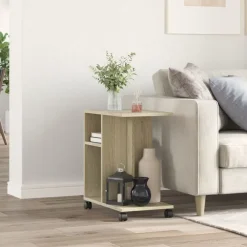 vidaXL Mesa auxiliar con ruedas madera ingeniería Sonoma 50x30x55 cm Roble Sonoma Best