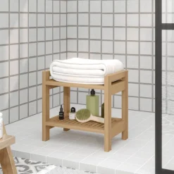 vidaXL Accesorios Para El Baño-Mesa auxiliar de baño madera maciza de teca 45x30x45 cm