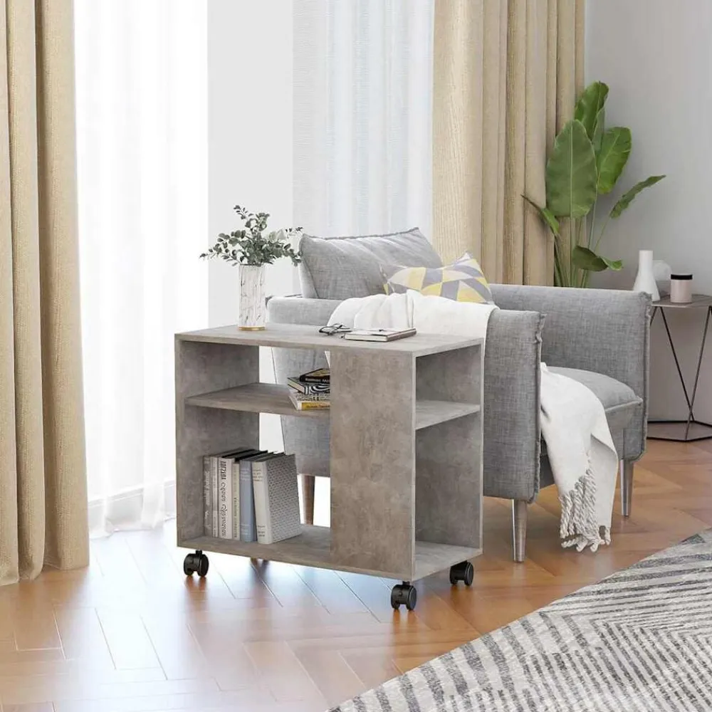 vidaXL Mesas-Mesa auxiliar de madera contrachapada gris hormigón 70x35x55 cm