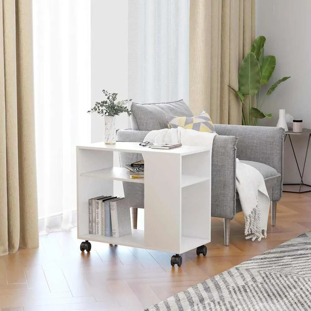 vidaXL Mesa auxiliar de madera contrachapada 70x35x55 cm Blanco Online