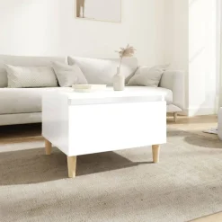 vidaXL Mesa auxiliar de madera contrachapada blanco brillo 50x46x35 cm Blanco brillante Sale