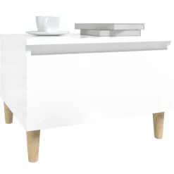 vidaXL Mesa auxiliar de madera contrachapada blanco brillo 50x46x35 cm Blanco brillante Sale