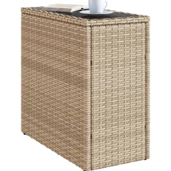 vidaXL Mesa auxiliar jardín tapa vidrio ratán PE 58x27,5x55 cm Beige Hot