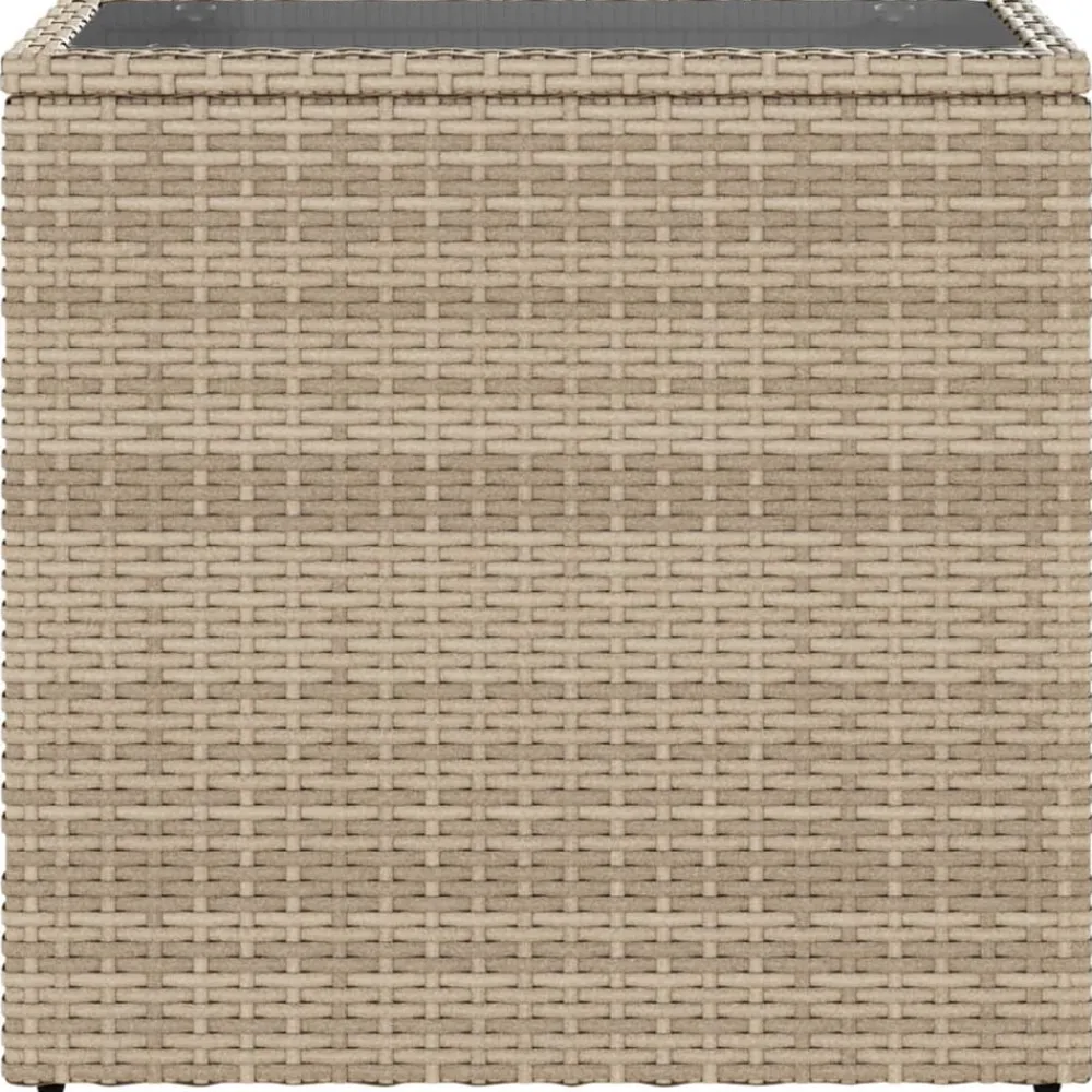 vidaXL Mesa auxiliar jardín tapa vidrio ratán PE 58x27,5x55 cm Beige Hot