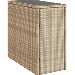 vidaXL Mesa auxiliar jardín tapa vidrio ratán PE 58x27,5x55 cm Beige Hot