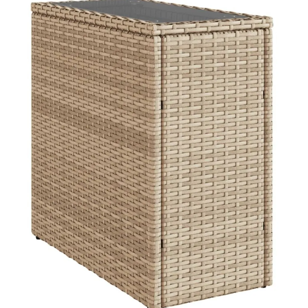 vidaXL Mesa auxiliar jardín tapa vidrio ratán PE 58x27,5x55 cm Beige Hot