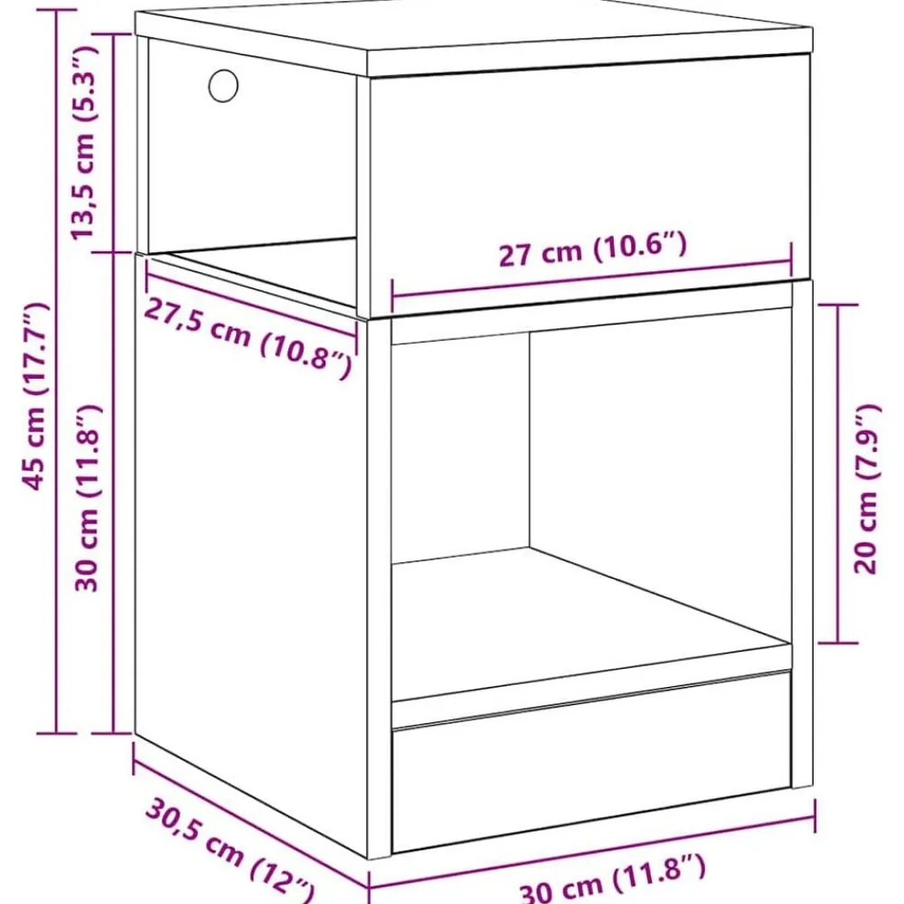 vidaXL Mesa Auxiliar 30,5 x 30 x 45 cm Roble negro Hot