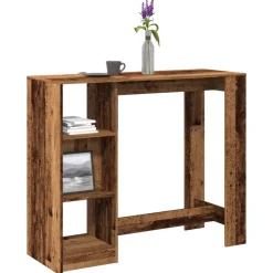 vidaXL Mesa bar con estante madera envejecida 124x46x103,5 cm Madera antigua Best