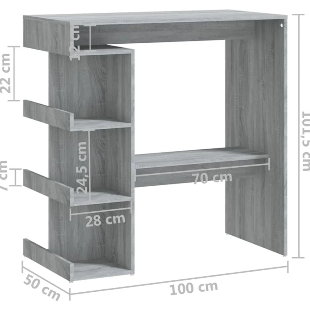 vidaXL Mesa bar estante almacenaje 100x50x101,5 cm Gris sonoma Outlet