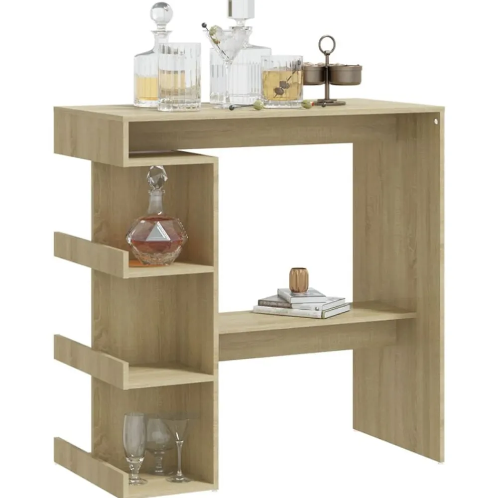 vidaXL Mesas-Mesa bar estante almacenaje contrachapada roble 100x50x101,5 cm
