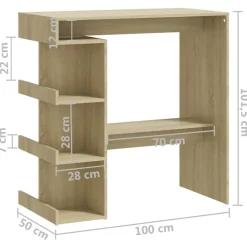 vidaXL Mesas-Mesa bar estante almacenaje contrachapada roble 100x50x101,5 cm