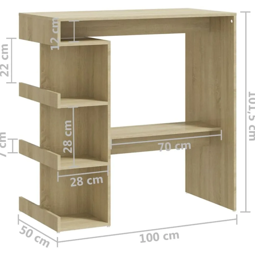vidaXL Mesas-Mesa bar estante almacenaje contrachapada roble 100x50x101,5 cm