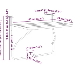 vidaXL Mesa Colgante de Balcón 60 x 39 x 65 cm Acero Mostaza Online