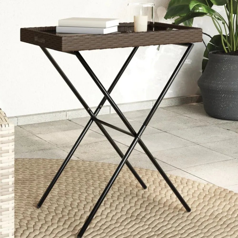 vidaXL Muebles De Jardín-Mesa con bandeja plegable ratán sintético marrón 65x40x75 cm