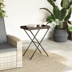 vidaXL Muebles De Jardín-Mesa con bandeja plegable ratán sintético marrón 65x40x75 cm