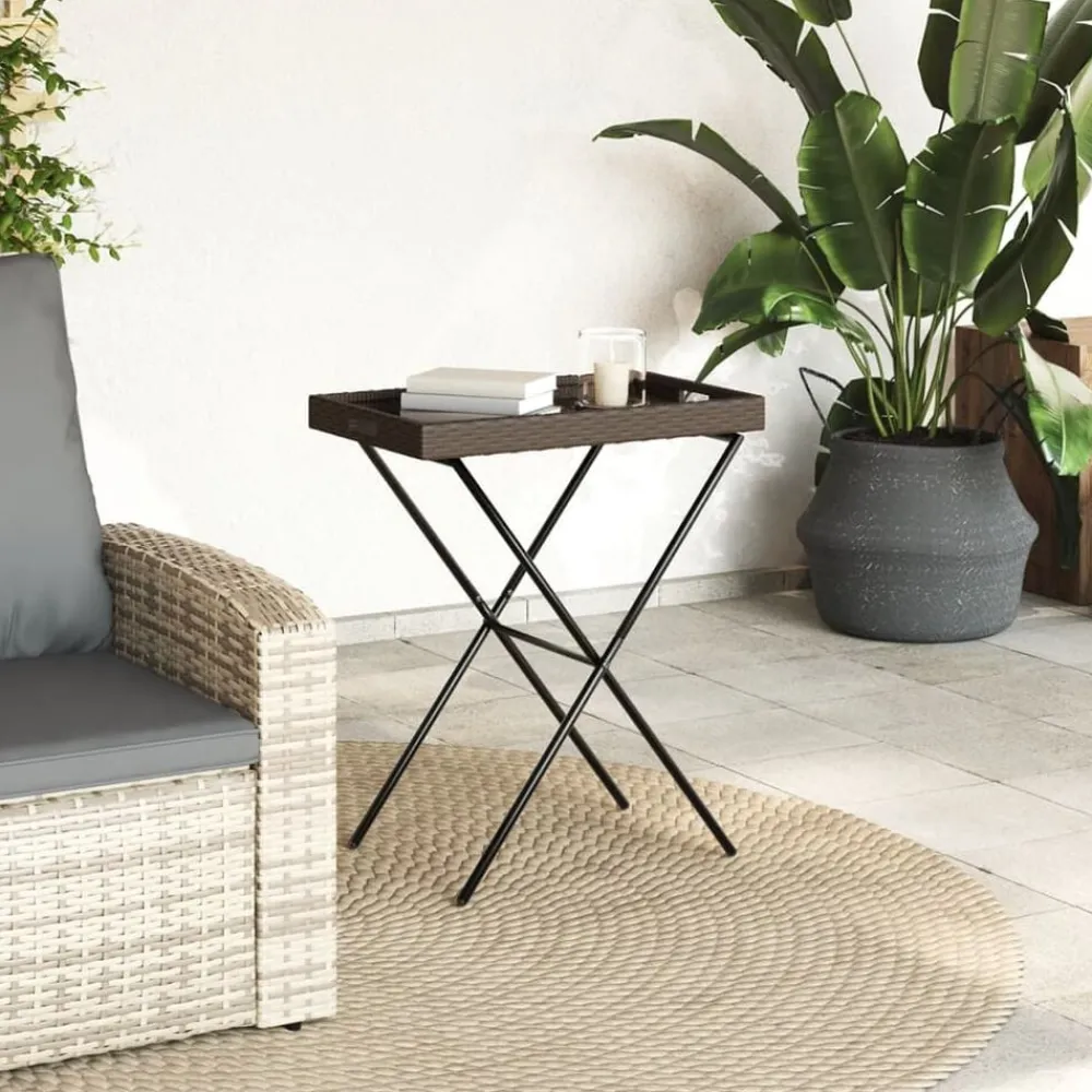 vidaXL Muebles De Jardín-Mesa con bandeja plegable ratán sintético marrón 65x40x75 cm