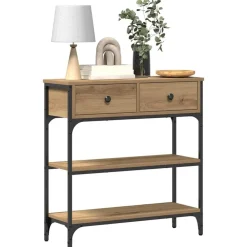 vidaXL Mesa Consola con cajón Roble artesanal 72.5 x 25 x 75 cm Roble artisan New