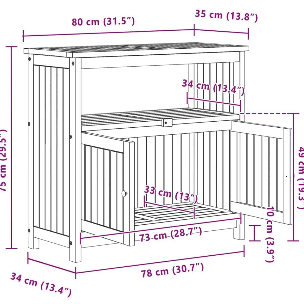 vidaXL Muebles De Jardín-Mesa consola de jardín madera maciza acacia 80x35x75 cm