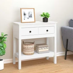 vidaXL Mesa consola de madera maciza de pino 75x35x75 cm Blanco Hot
