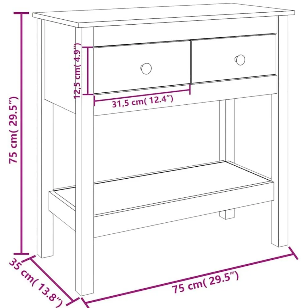 vidaXL Mesa consola de madera maciza de pino 75x35x75 cm Blanco Hot