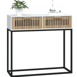 vidaXL Mesa consola hierro y madera contrachapada 80x30x75 cm Blanco Best