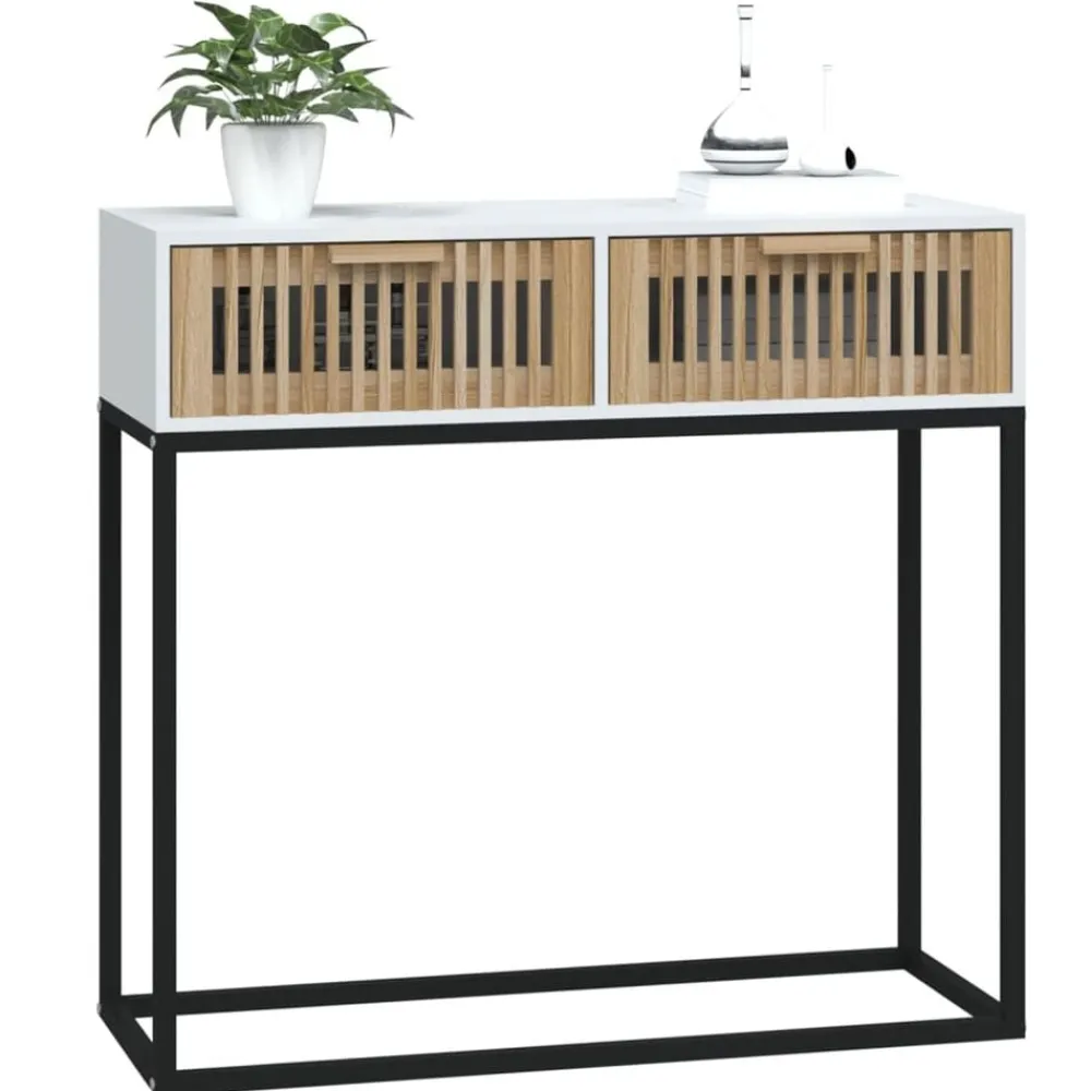 vidaXL Mesa consola hierro y madera contrachapada 80x30x75 cm Blanco Best