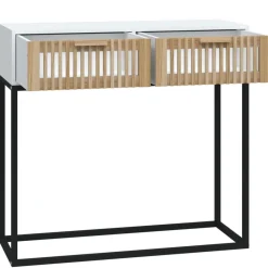 vidaXL Mesa consola hierro y madera contrachapada 80x30x75 cm Blanco Best