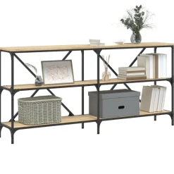 vidaXL Mesa consola hierro madera ingeniería 160x30x75 cm Roble Sonoma Online