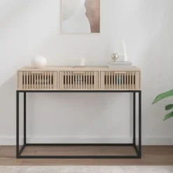 vidaXL Mesas-Mesa consola hierro y madera contrachapada 105x30x75 cm