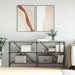 vidaXL Mesa consola hierro y madera ingeniería 160x30x75cm Gris sonoma Hot
