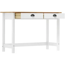 vidaXL Mesa consola Hill con 2 cajones madera pino 110x45x74 cm Blanco y marr&oacute;n Hot