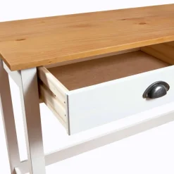 vidaXL Mesa consola Hill con 2 cajones madera pino 110x45x74 cm Blanco y marr&oacute;n Hot