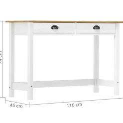 vidaXL Mesa consola Hill con 2 cajones madera pino 110x45x74 cm Blanco y marr&oacute;n Hot