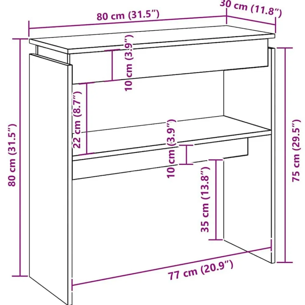 vidaXL Mesas-Mesa consola madera de ingeniería blanca 80x30x80 cm