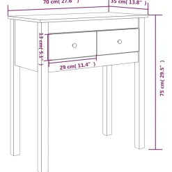 vidaXL Mesas-Mesa consola madera maciza de pino 70x35x75 cm