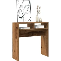 vidaXL Mesas-Mesa consola madera de ingeniería envejecida 78x30x80 cm