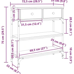 vidaXL Mesa consola madera de ingeniería 72,5x25x75 cm Roble Sonoma Discount