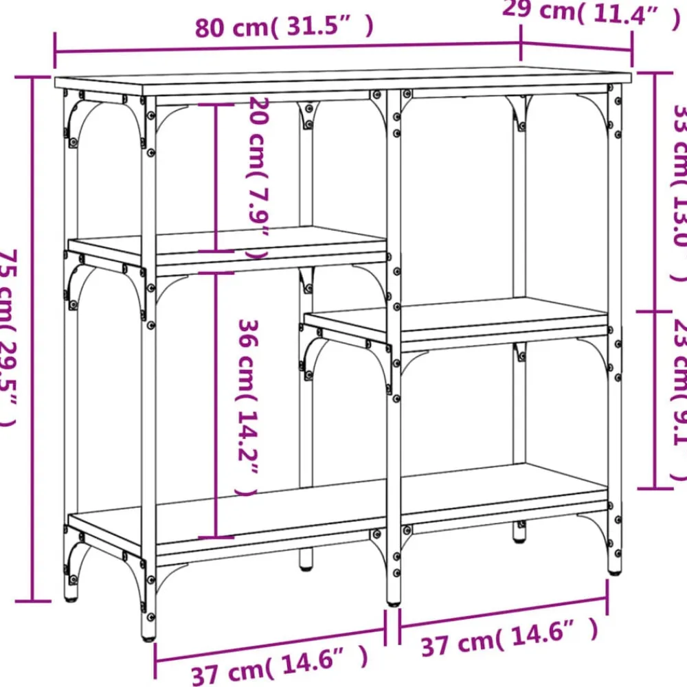 vidaXL Mesa consola madera de ingeniería 80x29x75 cm Gris sonoma Discount