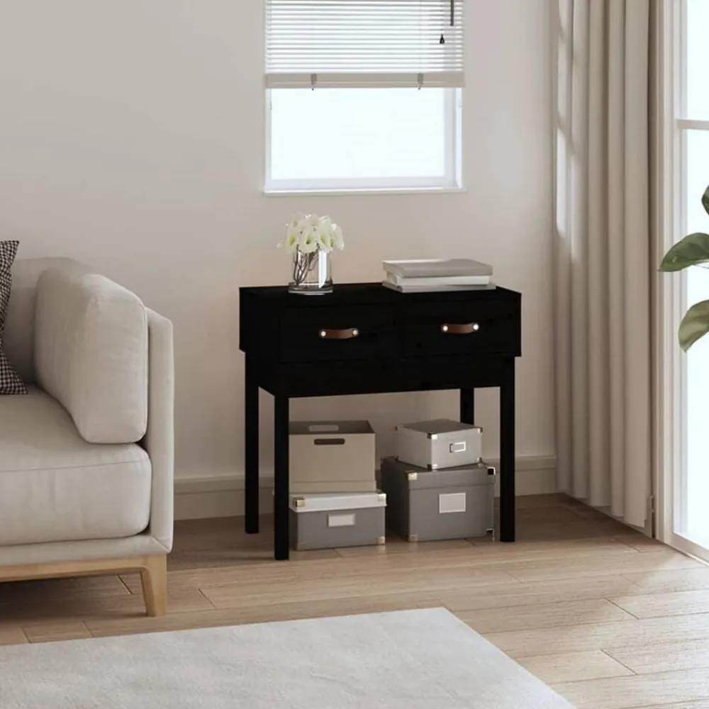 vidaXL Mesa consola madera maciza de pino 76,5x40x75 cm Negro Discount